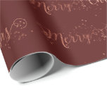 Papel De Presente Merry Christmas Script Rosa Dourado Bordeaux Burgu<br><div class="desc">Glam Modern Wrap - textura de burgundy maroon decorada com pó metálico faux rosa gold Merry Christmas script</div>