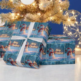 Papel De Presente Merry Christmas Snowman with Neon Sign