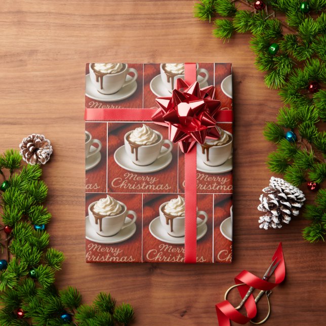 Papel De Presente Merry Christmas Text With Hot Chocolate Drink (Presente de Natal)