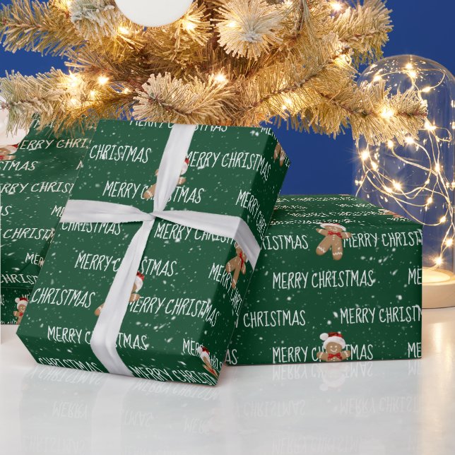 Papel De Presente MERRY CHRISTMAS Texto Com Homens Gengerpão (Feriados)