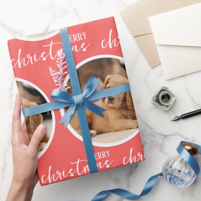 Papel De Presente Merry Christmas with One Circle Photo (Presentear)