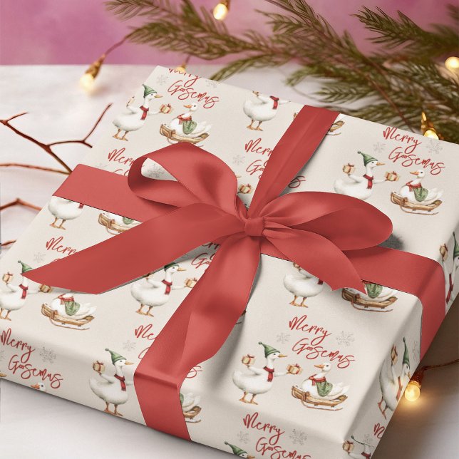 Papel De Presente Merry Goosemas | Whimsical Goose Christmas Holiday (Criador carregado)