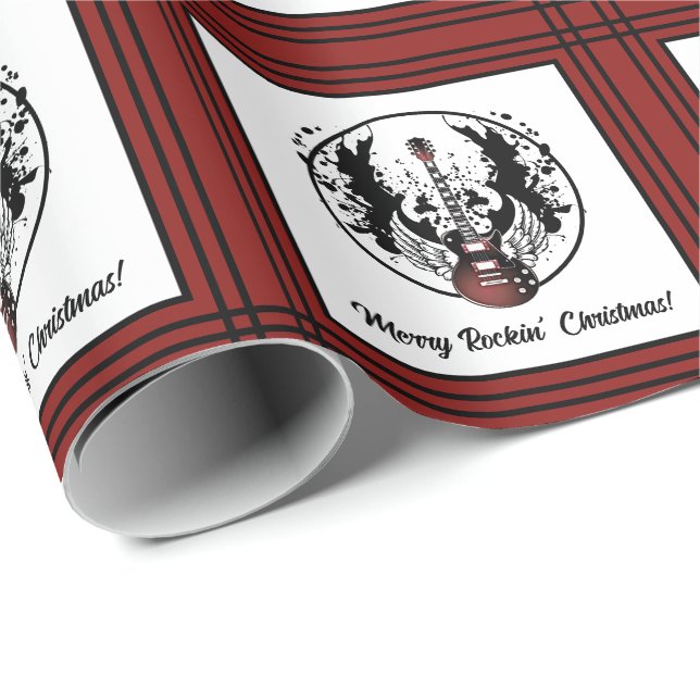 Papel De Presente Merry Rockin Christmas Guitar Rock & Roll Musician (Ponta do rolo)