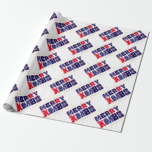 Papel De Presente Merry Xmas Cute Red Dourado (Desenrolado)