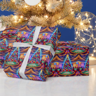 Papel De Presente Mesa De Cartão De Casino E Árvore De Natal De Chip