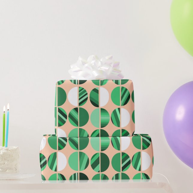 Papel De Presente Metades Ovalas em Faixa Verde (Presentes para festas)