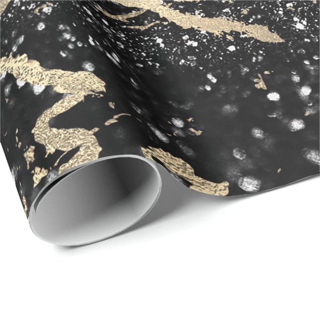 Papel De Presente Metálico Brilhante Preto Foxier Dourado Marble bri (Ponta do rolo)