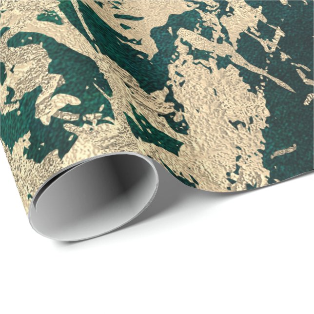 Papel De Presente Metálico Dourado Marble brilhante Verde Tropical (Ponta do rolo)