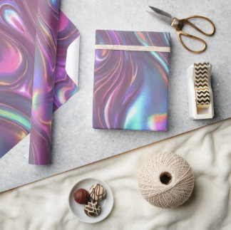 Papel De Presente Metallic Iridescent Rainbow Pink Aqua Purple 