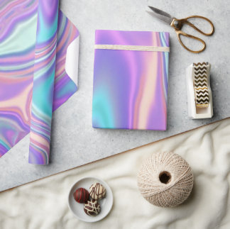 Papel De Presente Metallic Iridescent Rainbow Pink Aqua Purple 