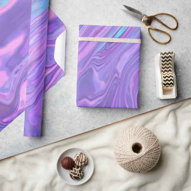 Papel De Presente Metallic Iridescent Rainbow Pink Aqua Purple  (Artesanato)