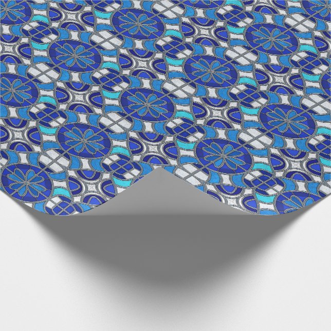 Papel De Presente Metallic Silver, Blue Shades Stained Glass Style (Ponta)