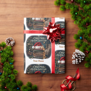 Papel De Presente Meu Chapéu de Natal Leitura Pilha de Livros Padrão