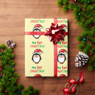 Papel De Presente Meu Primeiro Natal Adorável Pinguim