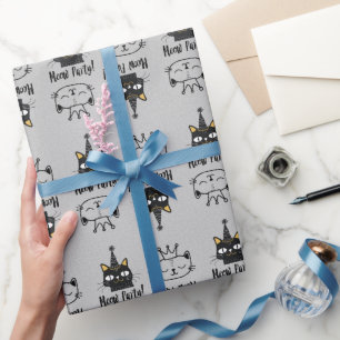 Papel De Presente Miau, Negra, Engraçada Festa, Gato Nato, Gato-de-A