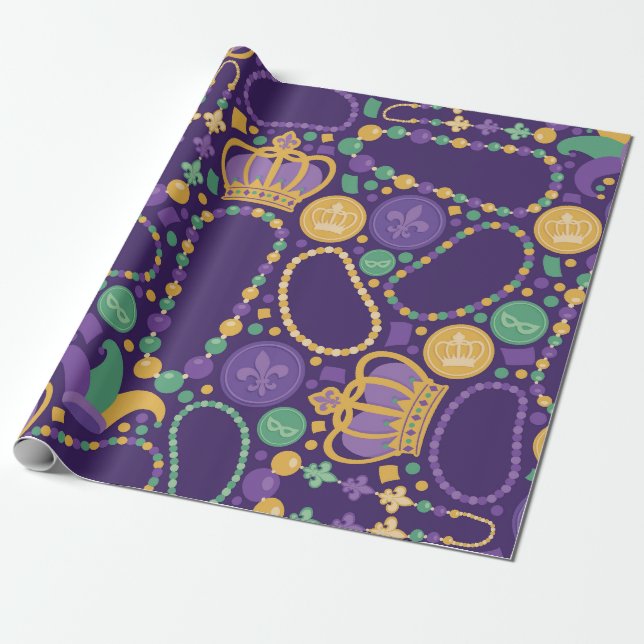 Papel De Presente Miçangas festivas e padrões de coroa (Desenrolado)