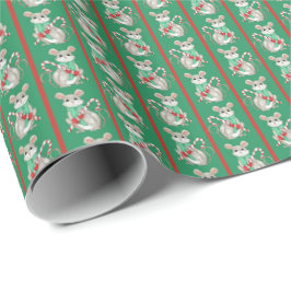 Papel De Presente Mice and Candy Canes Wrapping Paper
