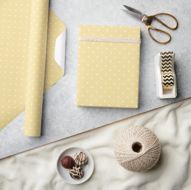 Papel De Presente Micro Bolinha Branco - Amarelo Canário (Artesanato)
