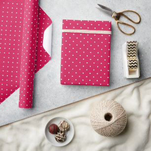 Papel De Presente Micro Bolinhas Branco - Vermelho Framboesa