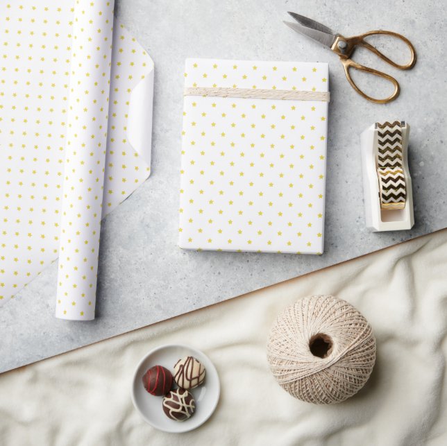 Papel De Presente Micro Stars Golden Yellow - White (Artesanato)