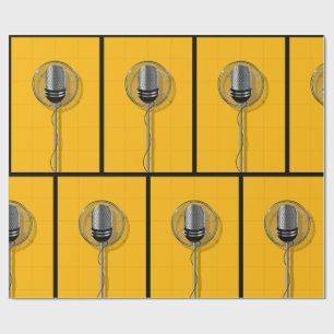 Papel De Presente Microfone Retrô em Amarelo Ousado