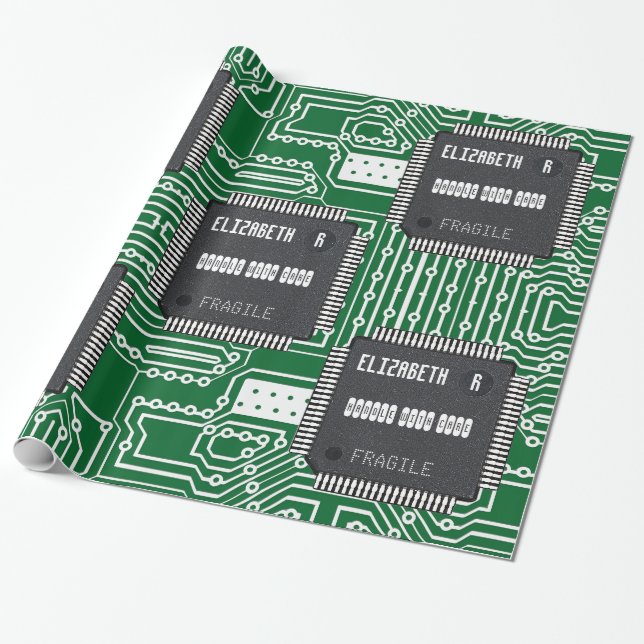 Papel De Presente Microplaqueta no conselho de circuito impresso com (Desenrolado)