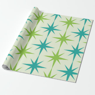 Papel De Presente Mid Century Atomic Starbursts Green and Teal