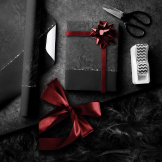 Papel De Presente Midnight Onyx Romance | Black Satinge Damask