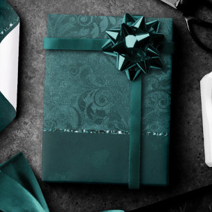 Papel De Presente Midnight Teal Romance   Dark Satinge Damask