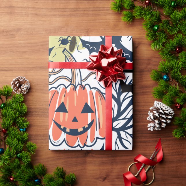 Papel De Presente Mikitiez retro vintage halloween espumkin (Presente de Natal)