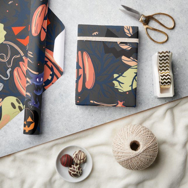 Papel De Presente Mikitiez retro vintage halloween espumkin (Artesanato)