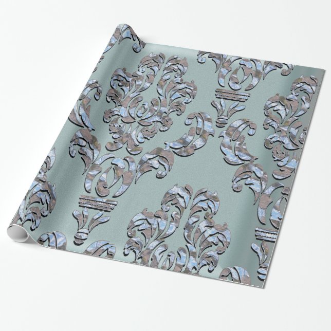 Papel De Presente Miliscent Sherwood Damask (Desenrolado)