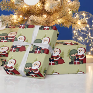 Papel De Presente Militar Soldado e Papai Noel Costume de Natal