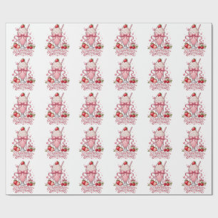Papel De Presente Milkshake de Morango Cute Rosa Sobremesa Doce Trat
