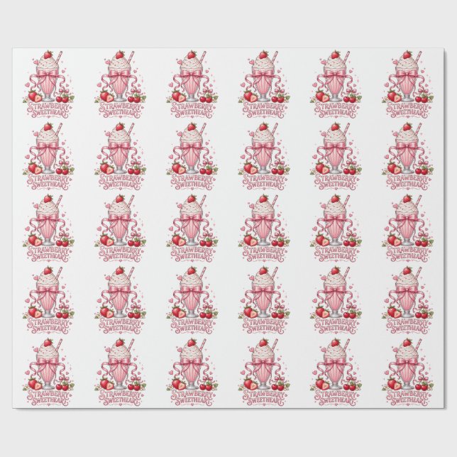 Papel De Presente Milkshake de Morango Cute Rosa Sobremesa Doce Trat (Aberto)