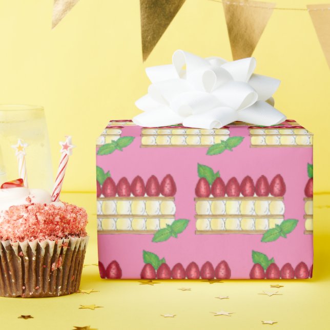 Papel De Presente Mille Feuille Comida francesa Puff Framboesas de p (Festa de aniversário)