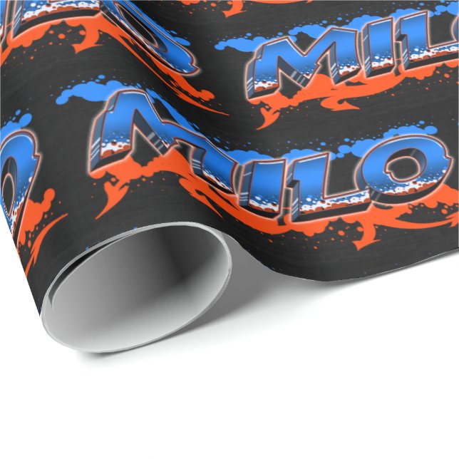 Papel De Presente Milo Vorname Name Graffiti blue orange (Ponta do rolo)