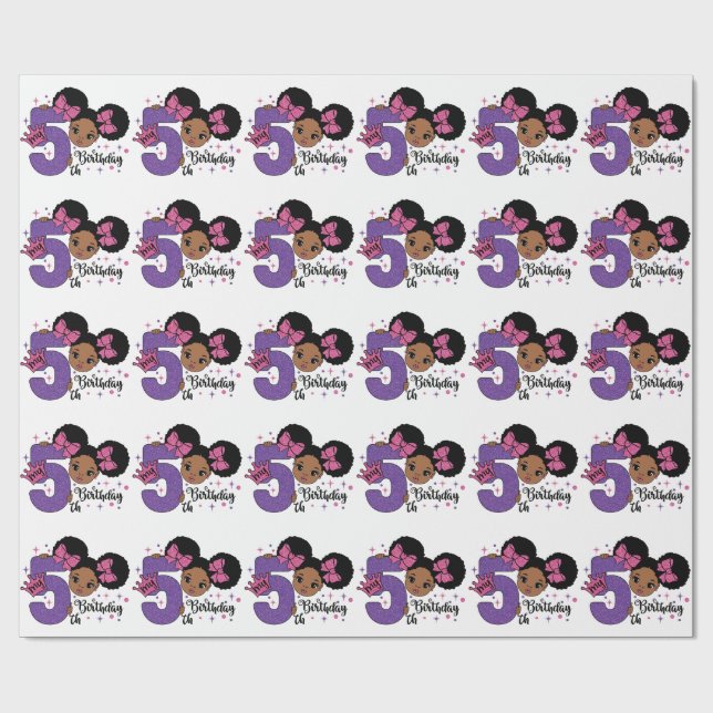 Papel De Presente Minha 5 Birthday Black Girl Glitter Princess Desig (Aberto)