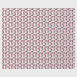 Papel De Presente Mini Abstrato Xadrez Rosa e Cinza
