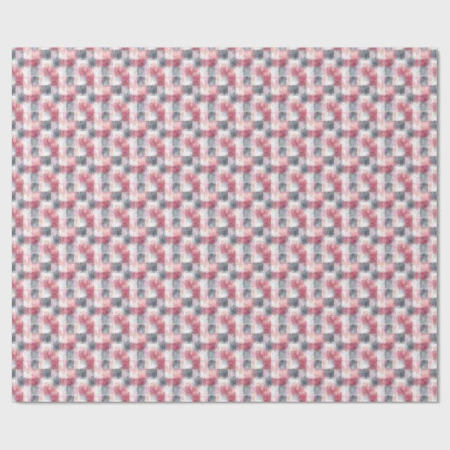 Papel De Presente Mini Abstrato Xadrez Rosa e Cinza (Aberto)