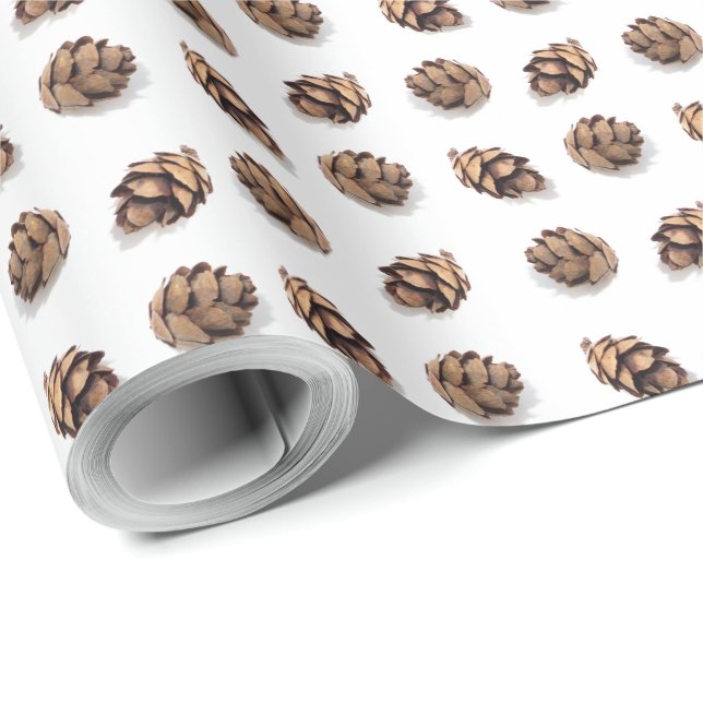 Papel De Presente Mini Pine Cones on White Pattern (Ponta do rolo)