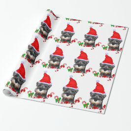 Papel De Presente Miniatura Schnauzer em Santa Hat Wrappaper