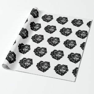 Papel De Presente Minimal Black and White Rose Pattern