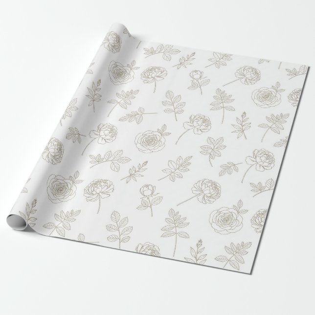 Papel De Presente Minimal Botanical Line Art Pattern (8) (Desenrolado)