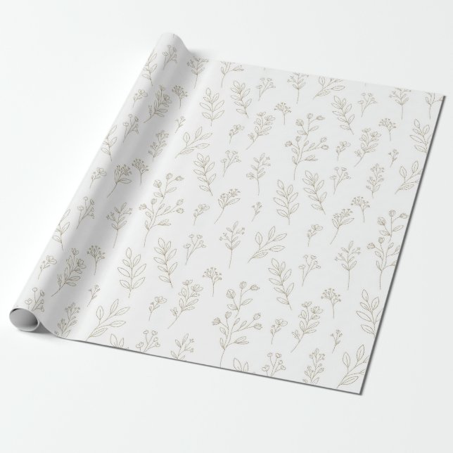 Papel De Presente Minimal Botanical Line Art Pattern (9) (Desenrolado)