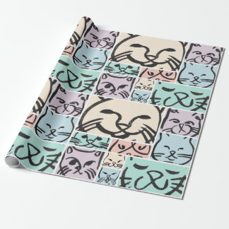 Papel De Presente Minimal Cats Line Art Collage