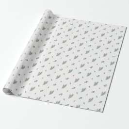 Papel De Presente Minimal Christmas Pattern, Pine, Berries