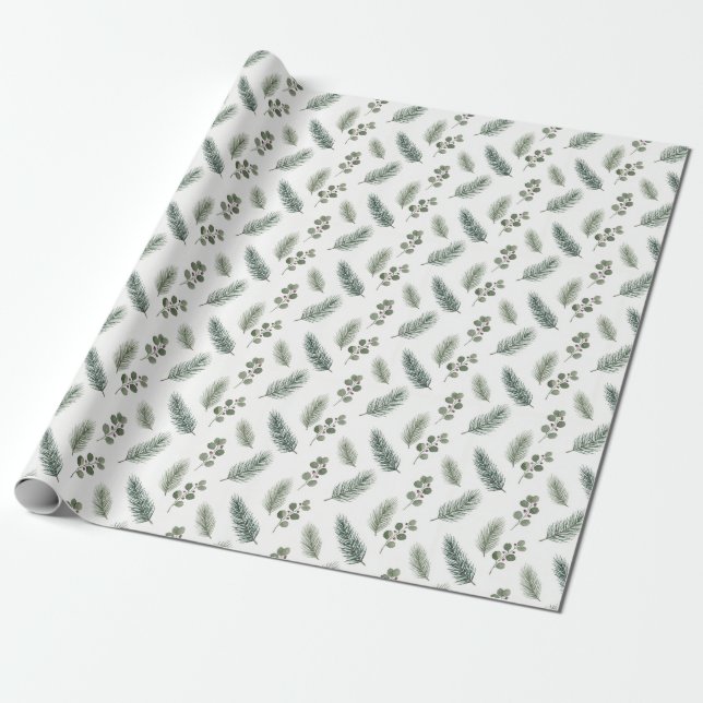 Papel De Presente Minimal Christmas Pine Pattern, Scandi Style (Desenrolado)