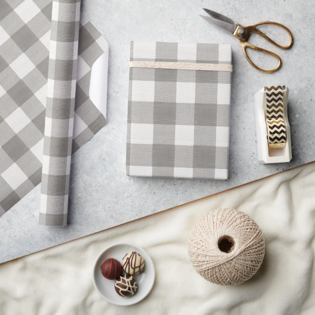 Papel De Presente Minimal Monochrome Plaid Holiday (Artesanato)