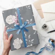 Minimal Soft Grey Rose White Floral Pattern